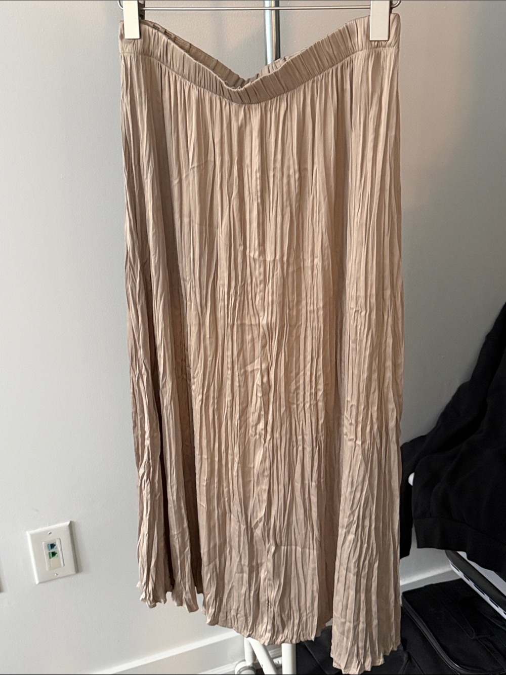 RW&CO. Beige Texture Pleated V-Waist Maxi Skirt